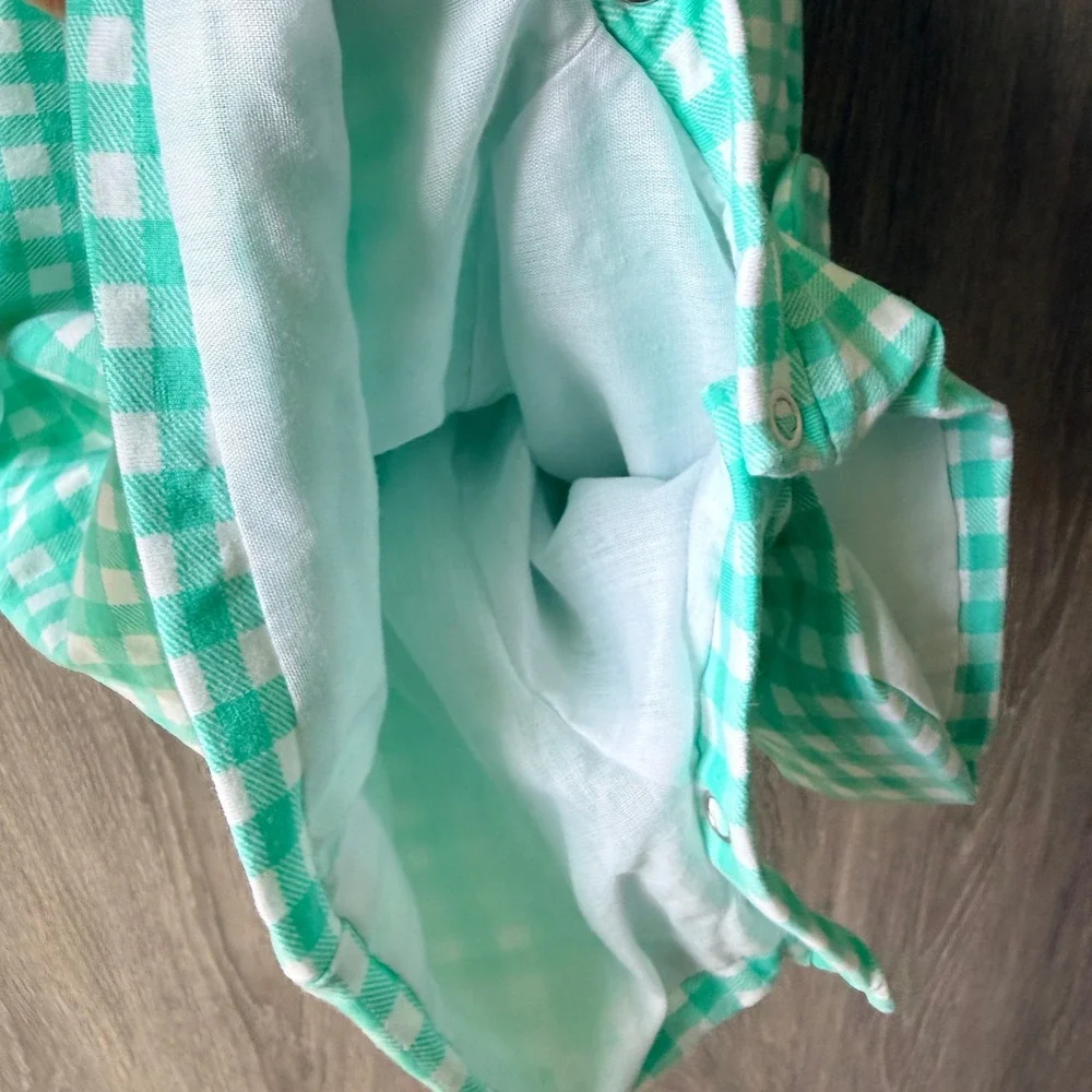 Little Tribe Romper Baby 6M Mint Gingham Cotton One Piece Jon Jon Preppy Sunsuit
